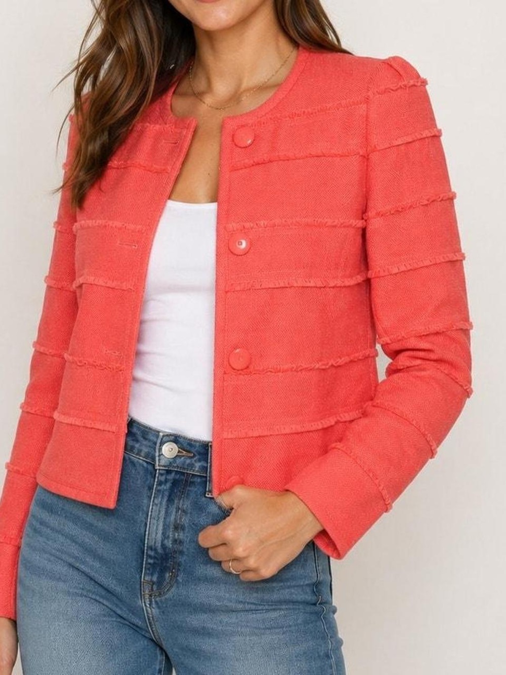 J.Crew Coral Pink Textured Cropped Jacket Size 0